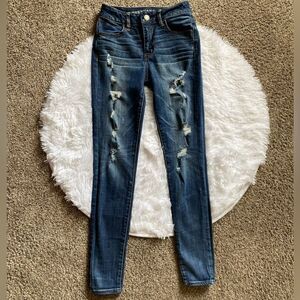 American Eagle Outfitters Distressed Dark Blue Skinny Jeans